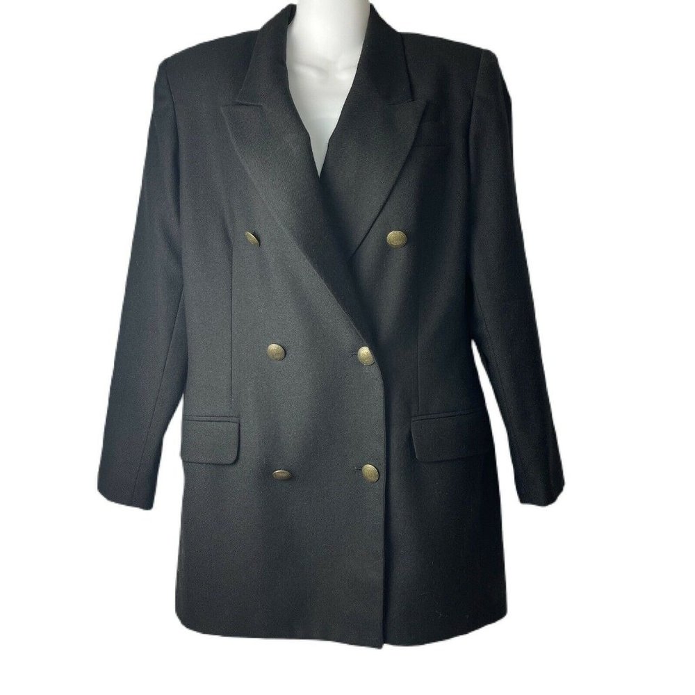 Amanda Smith Double-Breasted Black Blazer with Gold Buttons